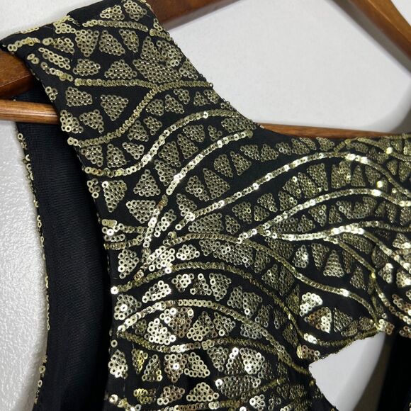 Tatyana Metallic Gold & Black Bodycon Dress Size M Retro Keyhole Glam Party - Picture 2 of 9